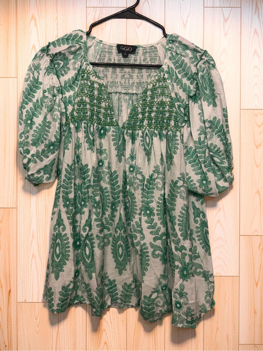 GGO Green Embroidered Smocked Tunic